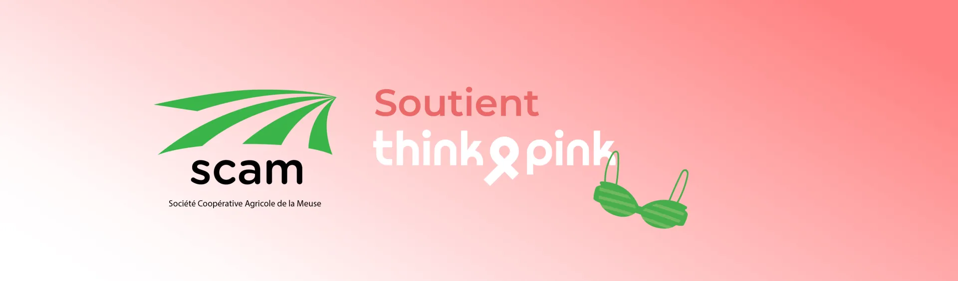 fond rose avec le logo Scam et Think Pink montrant notre soutien pour la lutte contre le cancer du sein