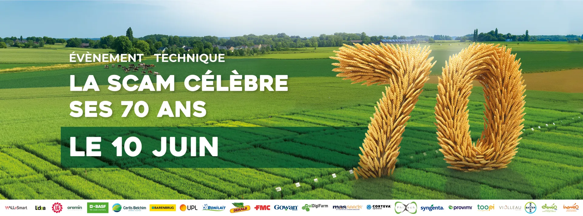 visuel de l evenement SCAM 70 - photo a&eacute;rienne d'un champ avec le chiffre 70 en bl&eacute; 
