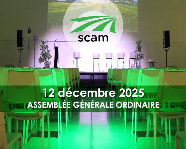 visuel assembl&eacute;e g&eacute;n&eacute;rale 2024 avec le logo SCAM et la datev du 12 d&eacute;cembre, Assembl&eacute;e G&eacute;n&eacute;rale ordinaire 